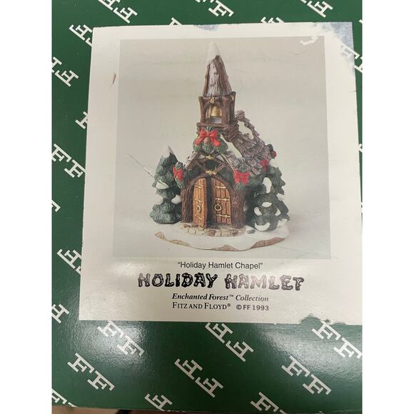 VTG Fitz & Floyd Holiday Hamlet Chapel Enchanted Forest Light Up Figurine Church - Picture 1 of 5
